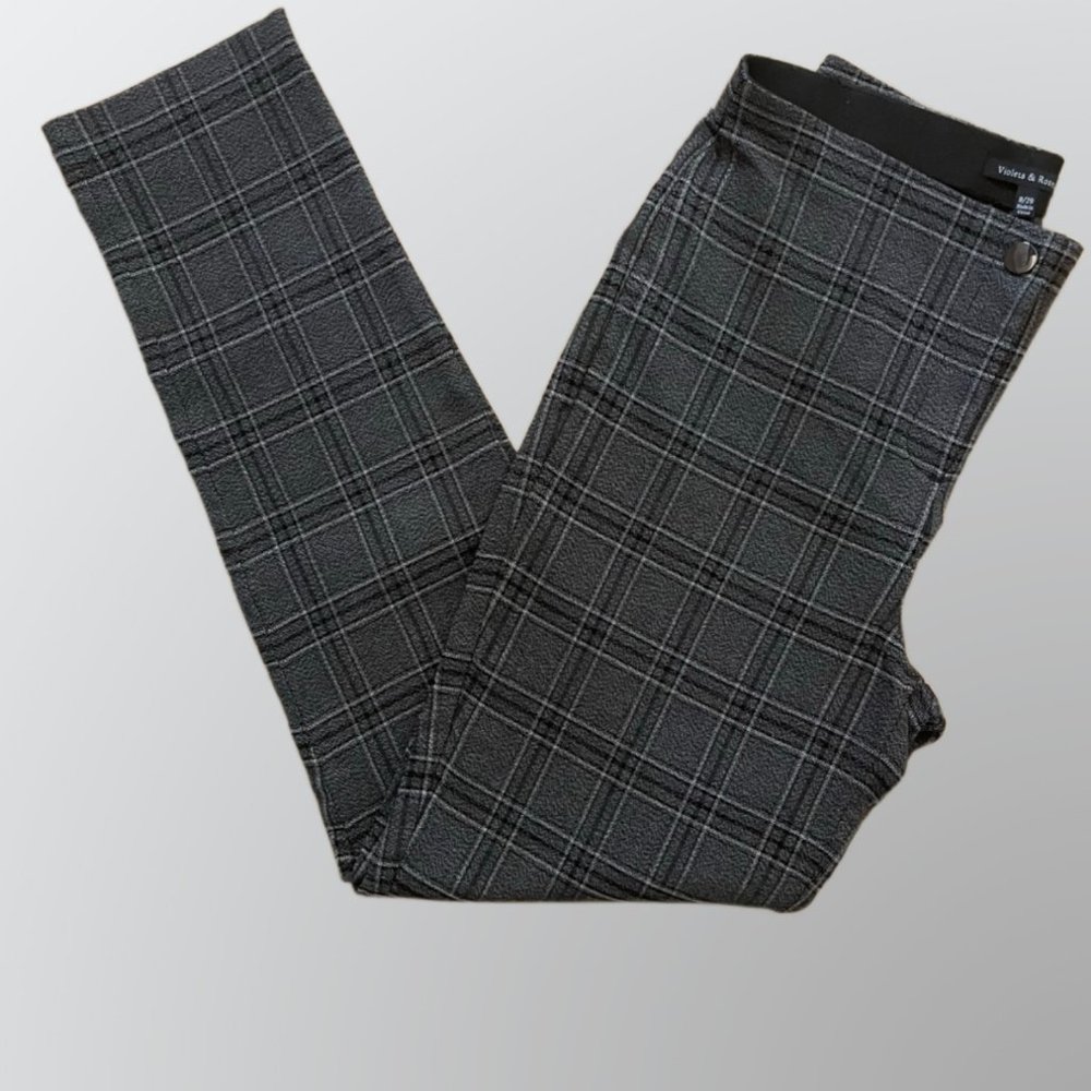 NWT Violets & Roses Slim Straight Plaid Dark Grey Trouser Size 8/29